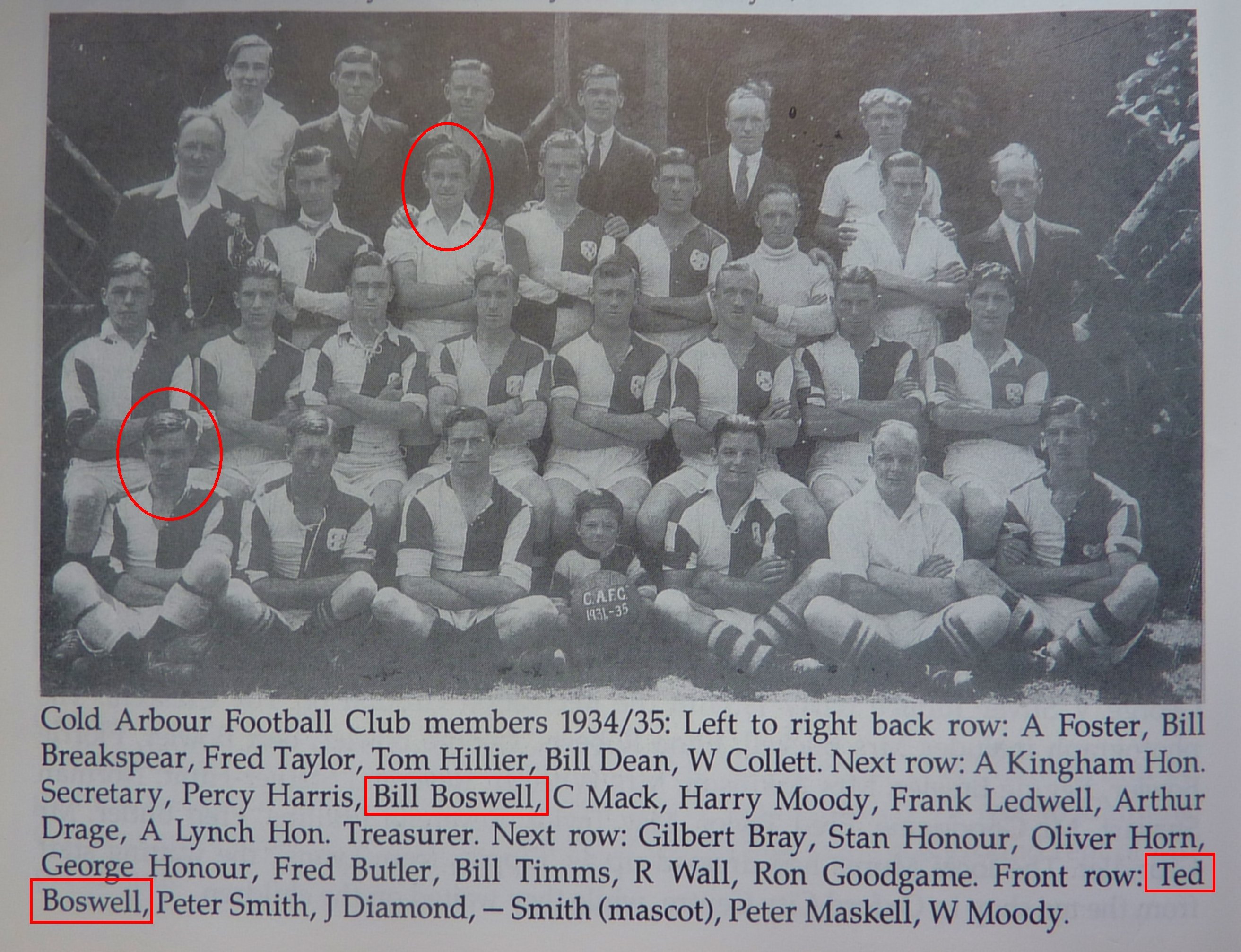 [BOSWELL Ted, Cold Harbour Football team 1934-5]