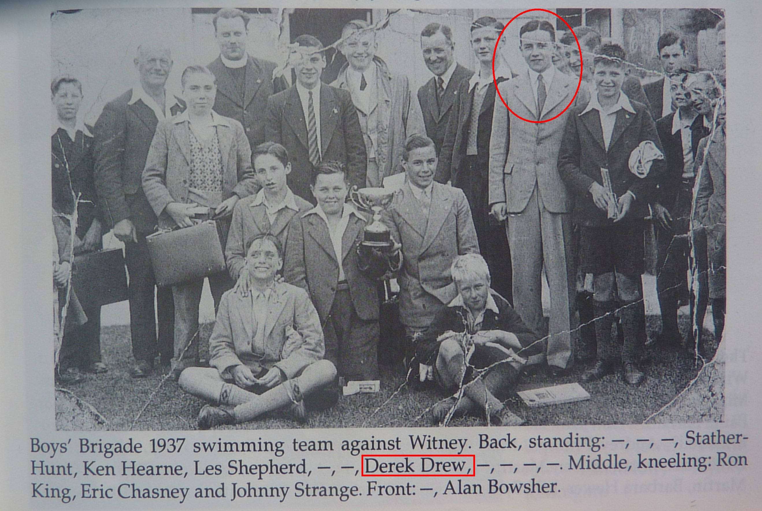 Deryck Drew, Boys Brigade swimming team, 1937