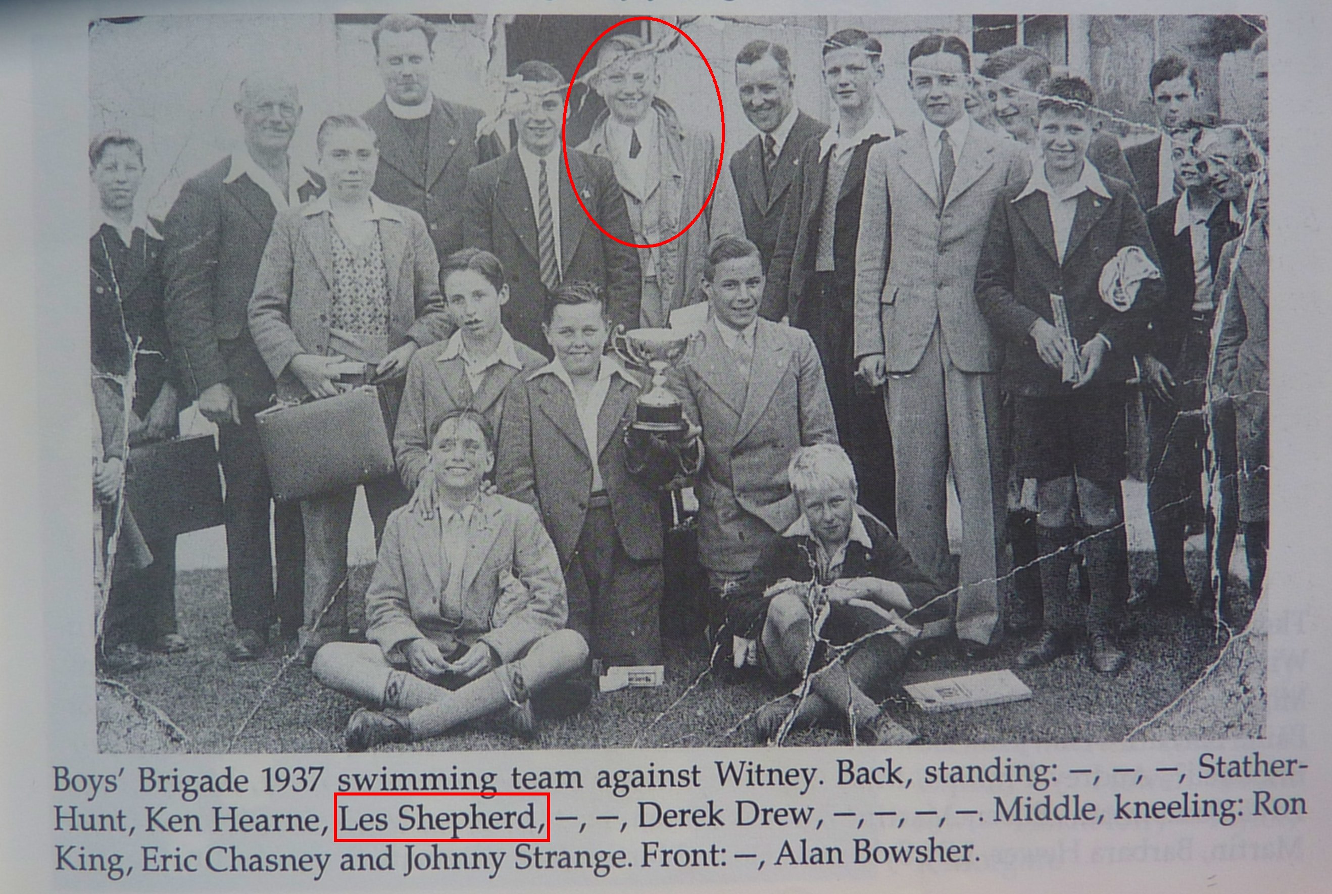 [Les Shepperd in Boys’ Brigade swimming team, 1937]