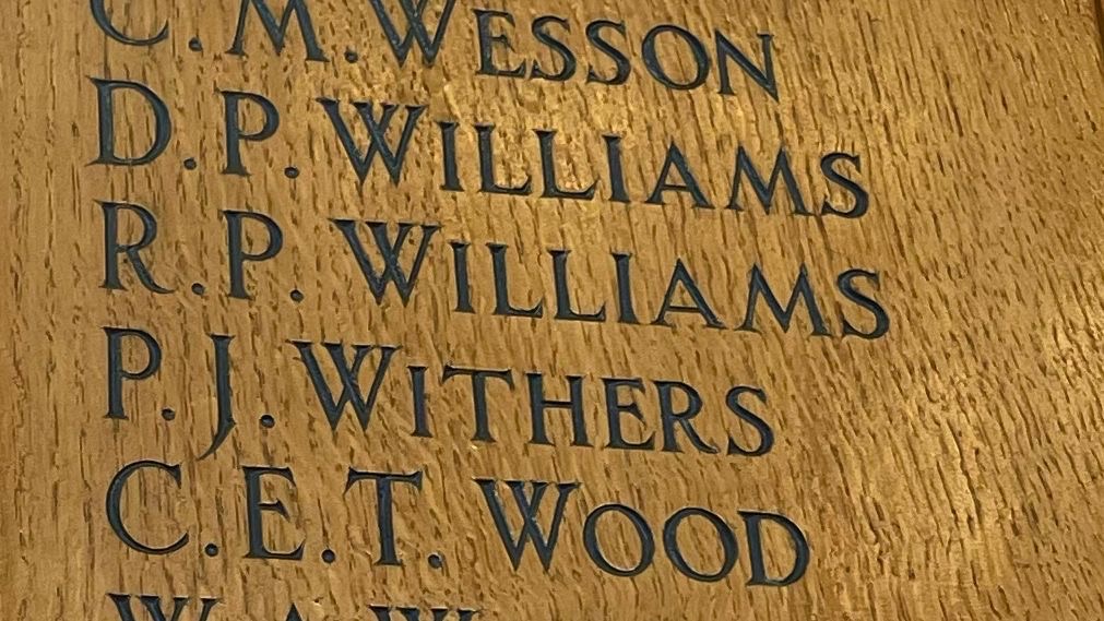 [Ron Williams’s name on Southfield School’s Second World War memorial]