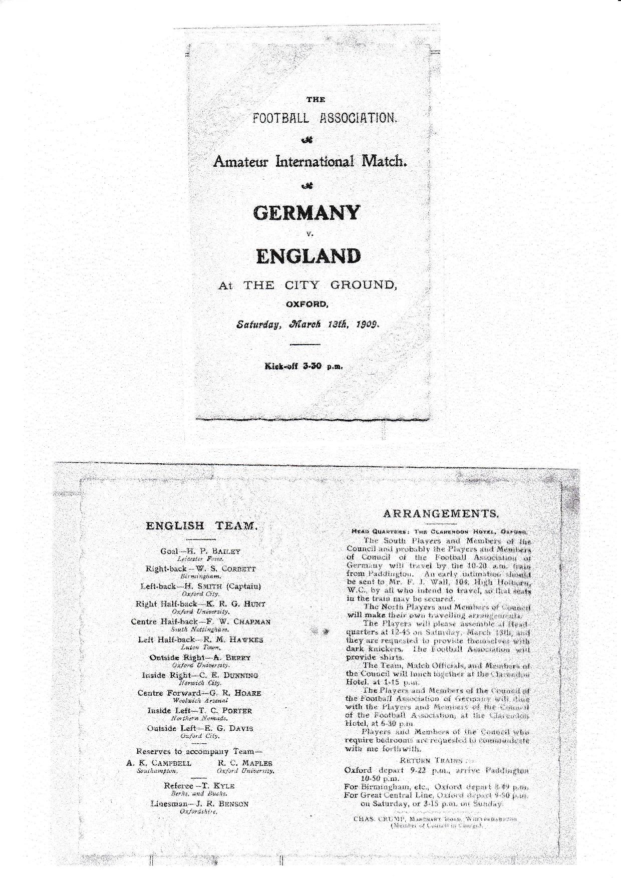 [Football Amateur International Match 1909 Oxford City Whitehouse Ground]